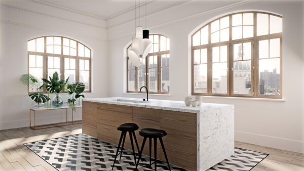 Caesarstone 5143 White Attica virtuves stalvirsis